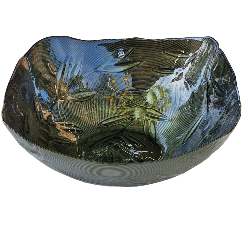 Vintage Monna Art Glass Avocado‎ Green Dish Bowl 9.5in